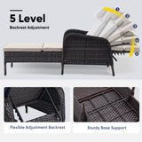 Belord outdoor wicker chaise lounge in a 5-position adjustable design with a sturdy 500 lb capacity, perfect for patio relaxation.