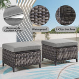 Belord 2-piece patio wicker ottoman set with side table, part of the NTC Series for outdoor patio conversation areas.