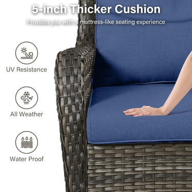 Pair of Belord swivel patio chairs with 360° rotation and 5-inch cushions, part of the NTC Series, shown in an outdoor setting.