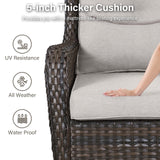Pair of Belord swivel patio chairs with 360° rotation and 5-inch cushions, part of the NTC Series, shown with cushions in the image.