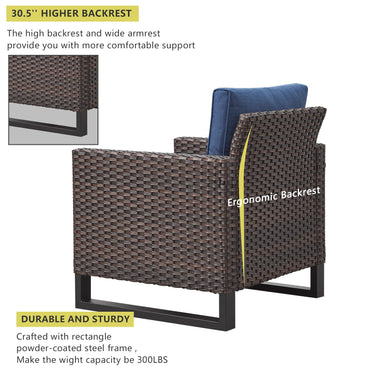 Pair of Belord wicker patio chairs with high backs and beige cushions, sturdy design, suitable for outdoor seating, GRS Series.