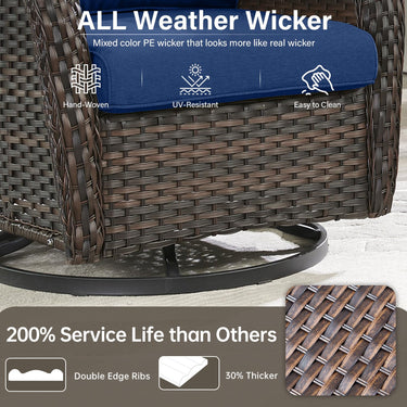 Set of two Belord swivel patio chairs with 360° rotation and 5-inch cushions, part of the NTC Series.