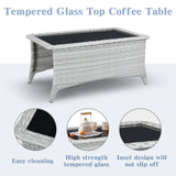 Belord outdoor wicker coffee table with glass top and ottoman storage, part of the patio conversation sets in the NTC series.