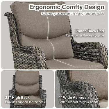Pair of Belord swivel patio chairs with 360° rotation and 5-inch cushions, featuring a modern design from the NTC Series.