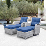 Belord 2-piece patio wicker ottoman set with side tables, part of the NTC Series for outdoor conversation and relaxing.