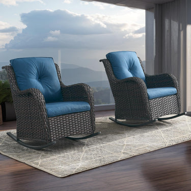 Belord 2-piece patio wicker rocking chairs set with olefin cushions from the NTC Series, shown with comfortable seating and stylish design.