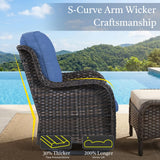 Belord 74-inch outdoor wicker sofa from patio conversation sets, 3-seater with cushions and 15° reclined back in all-weather PE rattan