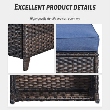 Belord 2-piece patio wicker ottoman set with side tables from the NTC Series, featuring woven wicker design and sturdy legs.