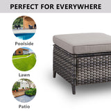 Belord 2-piece patio wicker ottoman set with side tables, part of the NTC Series, for outdoor conversation and relaxing spaces.
