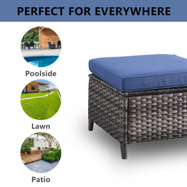 Set of two Belord patio wicker ottomans with side table design, part of the NTC Series for outdoor conversation areas.