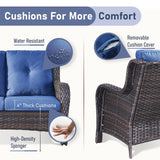 Belord 74-inch outdoor wicker sofa with 3 seats, cushions, reclined back, all-weather PE rattan for patio conversation sets.