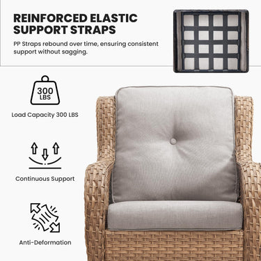 Belord 2-piece patio wicker chair set with armrests and white cushions, perfect for outdoor conversation areas.