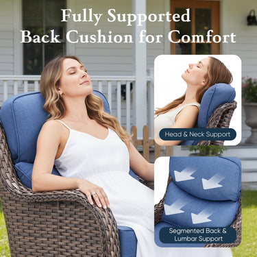 Pair of Belord outdoor swivel glider patio chairs with 6-inch cushions, part of the NT Series, shown on a patio setting.