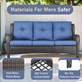 Belord 74-inch outdoor wicker sofa from patio conversation sets, 3-seater with cushions and reclined back in all-weather PE rattan