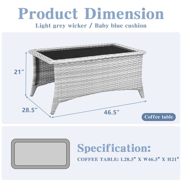 Belord outdoor wicker coffee table with glass top and ottoman storage, part of the NTC Series patio conversation sets.