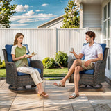Pair of Belord swivel patio chairs with 360° rotation and 5-inch cushions from the NTC Series, shown outdoors.