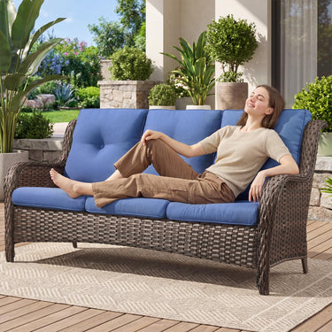 Belord outdoor wicker 3-seater patio sofa from the NTC Series with plush cushions and stylish design.