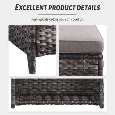 Belord 2-piece patio wicker ottoman set with side tables, part of NTC Series, featuring woven wicker design and cushioned tops.
