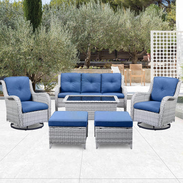 Belord 2-piece patio wicker ottoman set with side tables, part of the NTC Series, featuring woven wicker design and cushioned tops