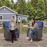 Pair of Belord swivel patio chairs with 360-degree rotation and 5-inch cushions from the NTC Series, featuring comfortable outdoor seating.