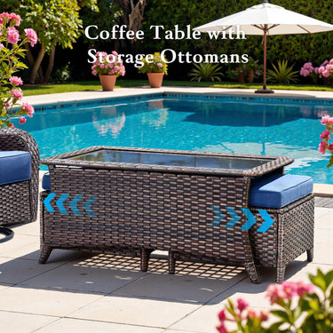 Belord 7-piece patio wicker sofa set with swivel chairs, outdoor conversation furniture, NT Series for relaxing outdoor gatherings.