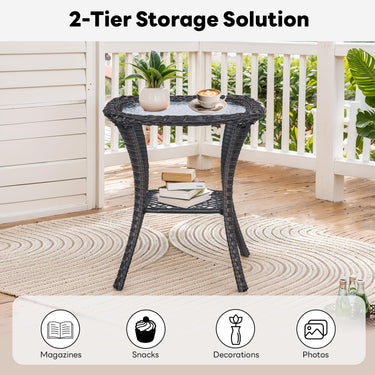Belord 3-piece patio wicker furniture set with two chairs and side table, ideal for outdoor conversation and relaxation.