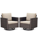 Pair of Belord wicker swivel glider chairs in natural finish, 18.5-inch backrest, sturdy design, GRS Series for comfortable outdoor seating.