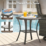 Belord 3-piece outdoor wicker swivel glider set with two chairs and side table, perfect for patio conversation and relaxation.