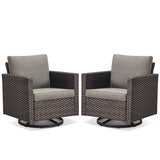Pair of Belord wicker swivel glider chairs from the GRS Series, 18.5-inch high backs and 350 lb weight capacity.