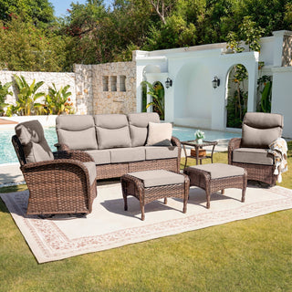 Affordable patio furniture set with wicker sofa and cushions