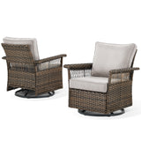 Belord outdoor wicker swivel glider patio chair with 4-inch wide armrests, part of the SS Series, shown in the image.
