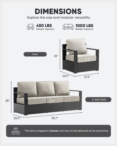 3 Pieces Aluminum Patio Furniture Set With Sofa, ZB Series