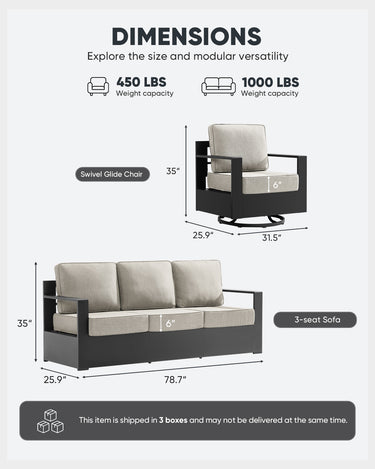 3 Pieces Aluminum Patio Furniture Set With Sofa, ZB Series