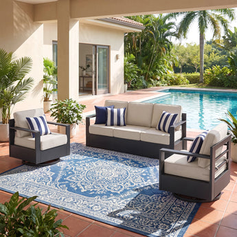 3 Pieces Aluminum Patio Furniture Set With Sofa, ZB Series