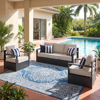 3 Pieces Aluminum Patio Furniture Set With Sofa, ZB Series