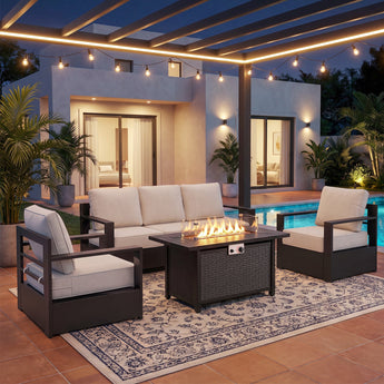 4 Pieces Aluminum Patio Furniture Set With Fire Pit Table, ZB Series
