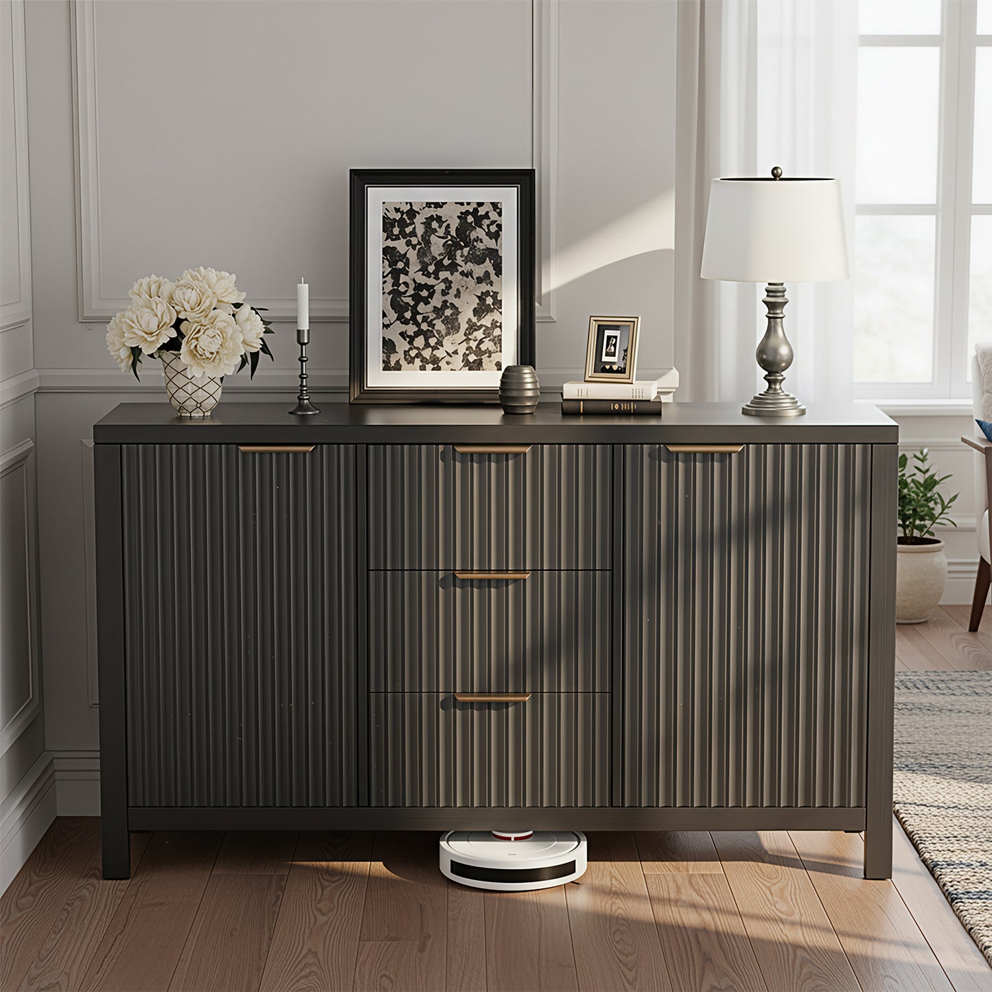 Save 50% - Fluted Sideboard Buffet Cabinet with Storage, 2 Doors & 3 Drawers, Adjustable Shelf Accent Credenza for Living Room or Entryway