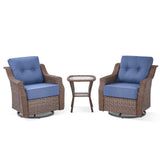 Belord 3-piece outdoor wicker swivel glider patio set with side table, featuring comfortable chairs and stylish design.