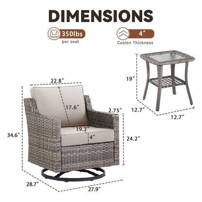 6-Piece Set: Swivel Rocker Chairs (Set of 4) & 2 Side Tables — All-Weather PE Rattan for Patio & Deck, FG Series