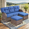 Belord 3-seater T-back patio sofa with 5" thick cushions and two ottomans from the T Series, designed for outdoor conversation spaces.