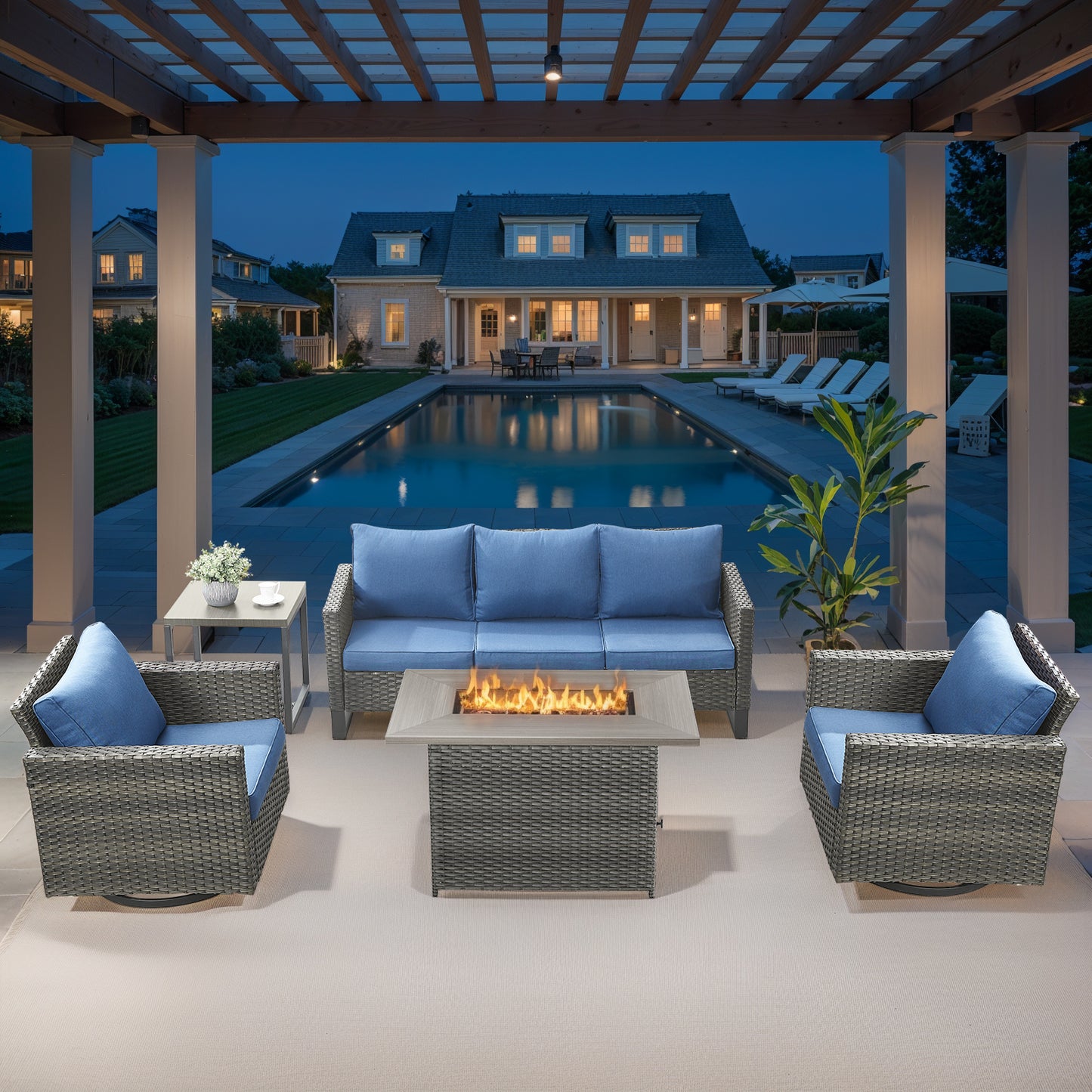 5-Piece Outdoor Patio Set with 41" Fire Pit Table and Swivel Rocker Chairs, GRS Series