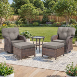 Belord 5-piece outdoor patio conversation set with swivel T-back chairs, table, and ottoman for relaxing outdoor gatherings.
