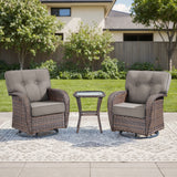 Belord 3-piece outdoor swivel patio T-back chairs with side table from the T Series, ideal for outdoor conversation and relaxation.