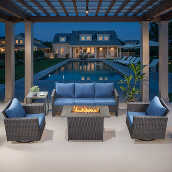 5-Piece Patio Set with 41" Gas Fire Pit Table, Swivel Rocker Chairs, GRS Series