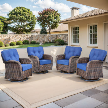 Belord 4-piece outdoor swivel patio chairs with wide T-back design, perfect for conversation sets in outdoor spaces