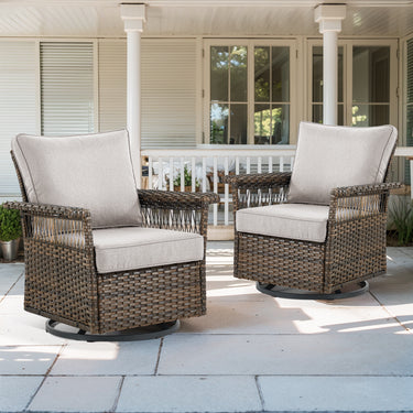 Belord outdoor wicker swivel glider patio chair with 4-inch wide armrests from the SS Series, ideal for outdoor relaxation.