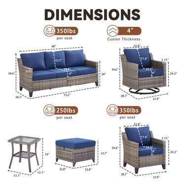 Belord 8-piece modular patio set with sofa, swivel chairs, ottomans, and side table, perfect for outdoor conversation areas.