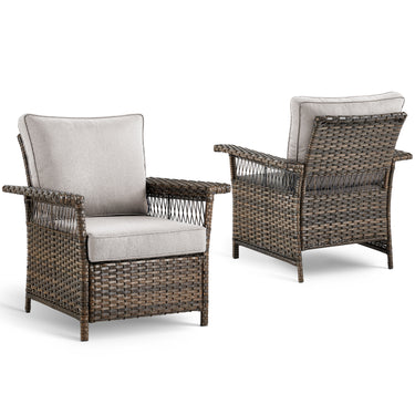 Belord outdoor wicker patio chair set of 2 with 5-inch wide armrests, SS Series, featuring woven wicker design and sturdy metal frames.