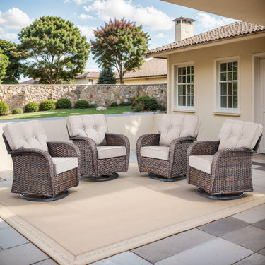 Belord 4-piece outdoor swivel patio chairs set with wide T-back design, perfect for comfortable outdoor conversation and relaxation.