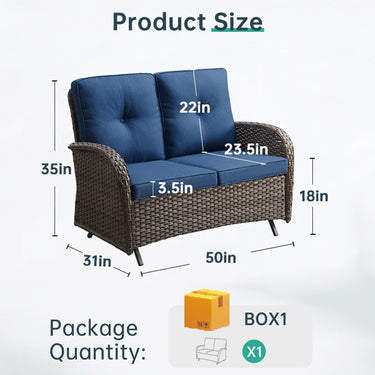 Belord outdoor wicker loveseat bench, 2-seater patio glider with cushions, part of the NDS Series for garden or patio seating.